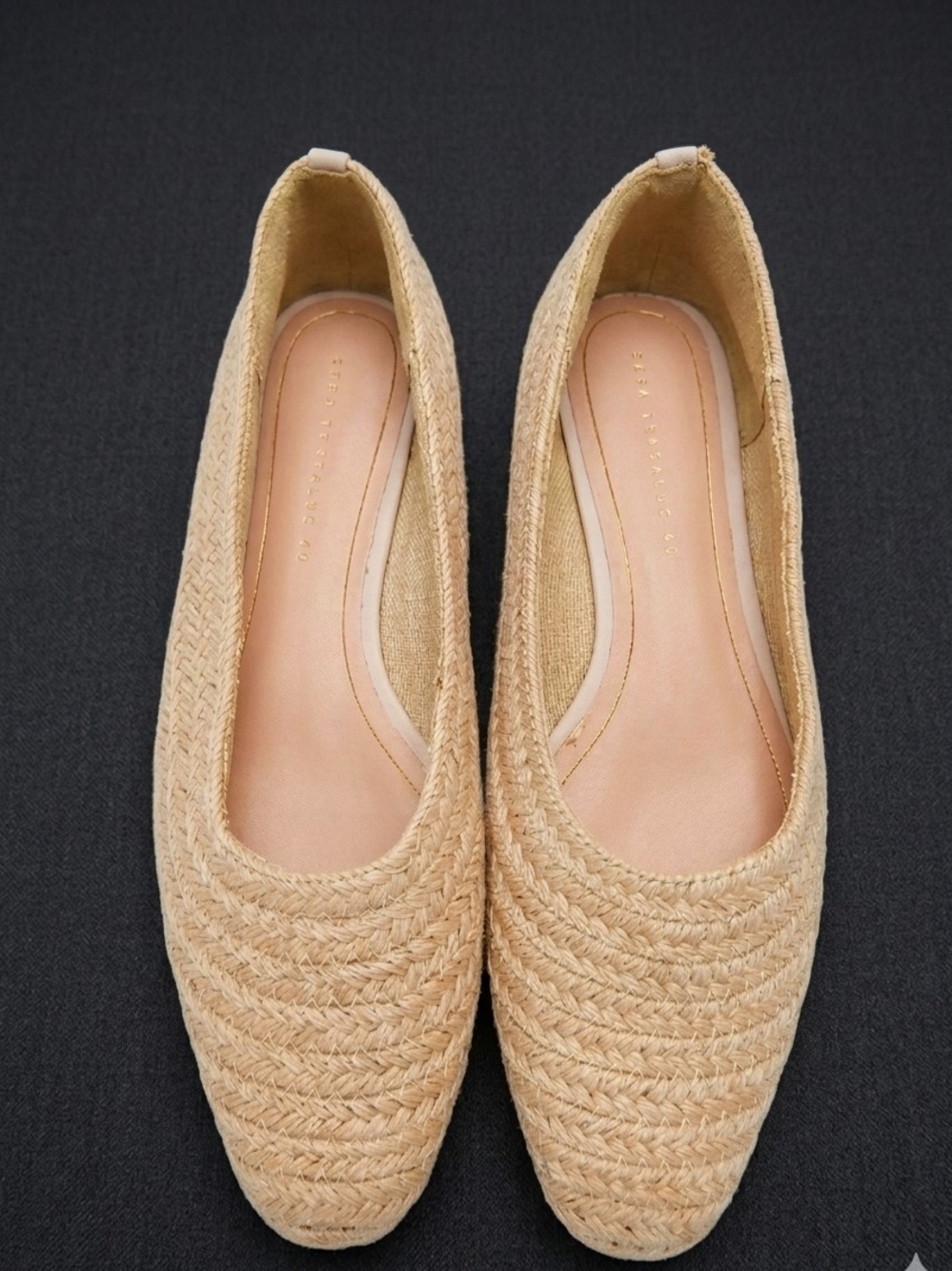Zara Natural Woven Ballet Flats - Women's Beige Slip-On Shoes Size US 9 ,EU 40
